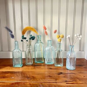 Old Antique Vintage Glass Bottle Collection Bud Vase Floral Flowers decor